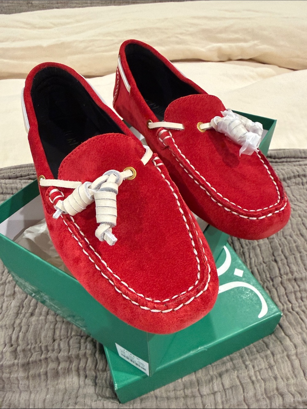 NWB Fab J CREW Red Suede Driving Mocs 7.5